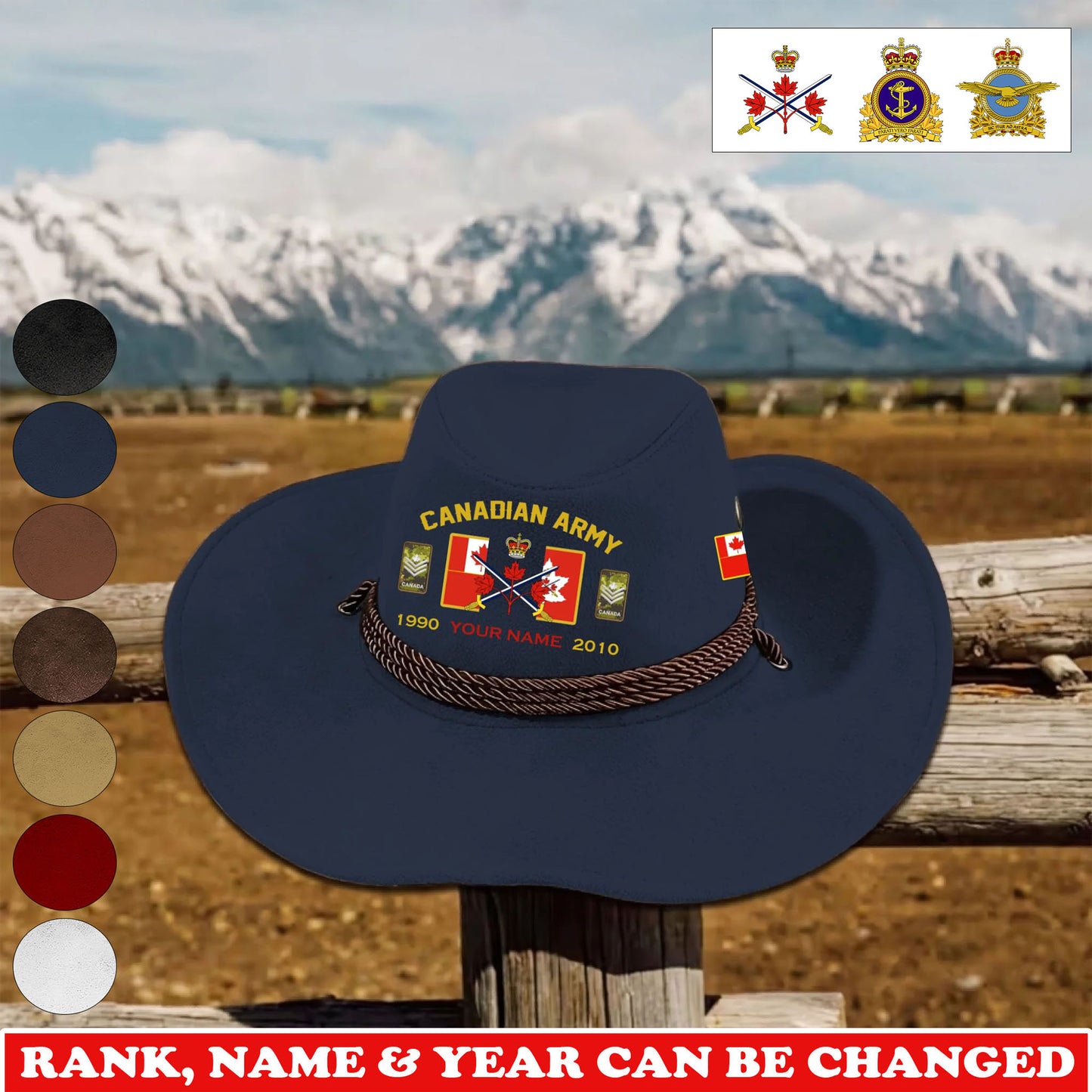 Personalized Canada Soldier/ Veteran With Rank, Name and Year Cowboy Hat - 1775433603