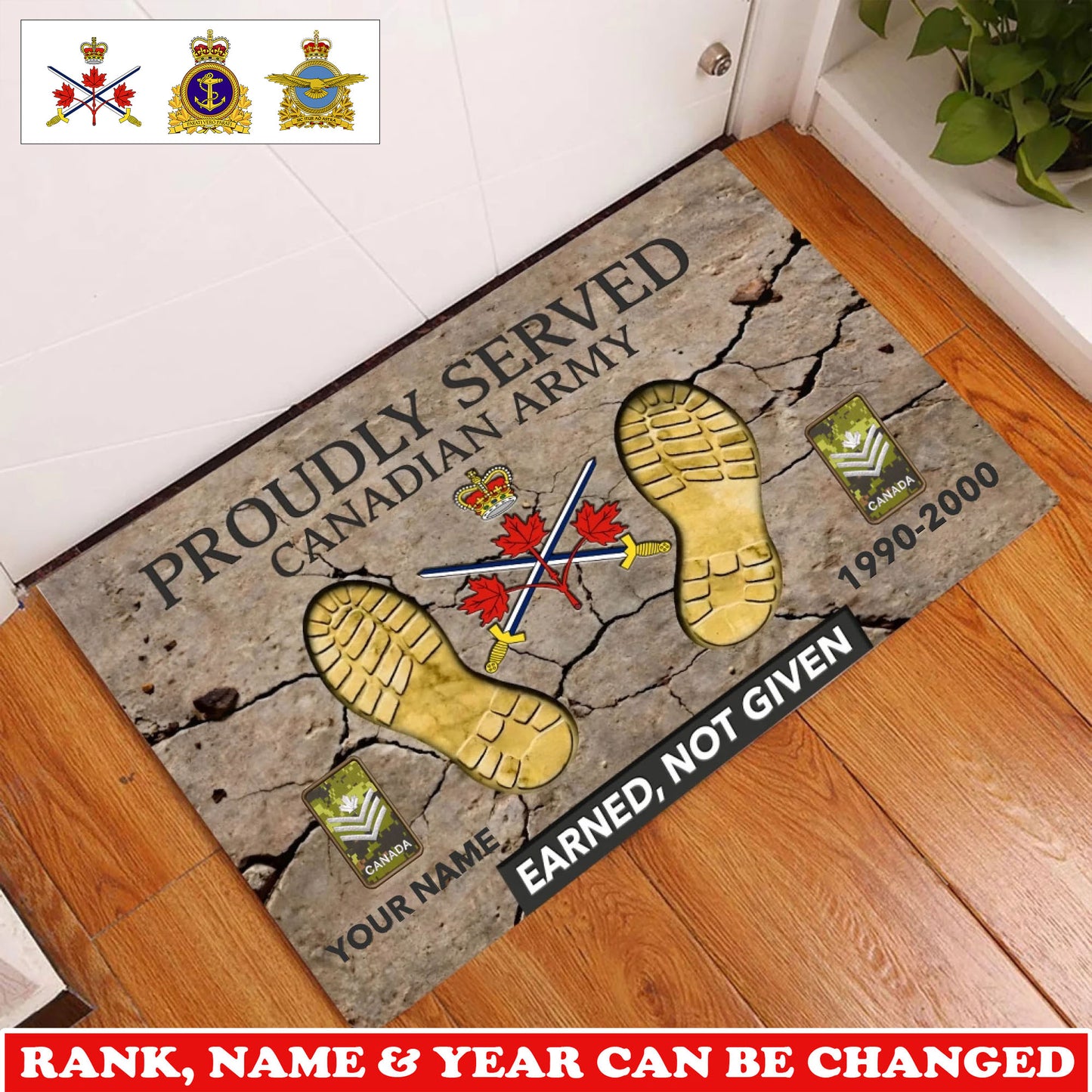 Personalized Canada Soldier/ Veteran Camo With Rank, Name and Year Doormat 3D Printed - 17747424