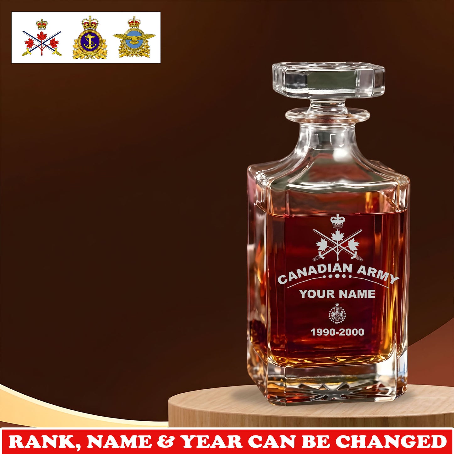 Personalized Canada Soldier/ Veteran Premium Decanter With Rank, Name And Year - 17750016