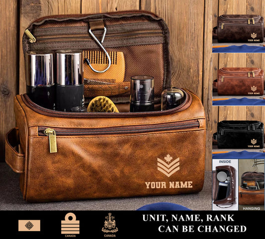 Personalized Canada Soldier/ Veteran With Name And Rank Leather Toiletry Bag - 17555616
