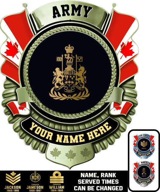 Personalized Rank Name And Year Canadian Soldier/Veterans Camo Cut Metal Sign - Gold Rank - 1909230002