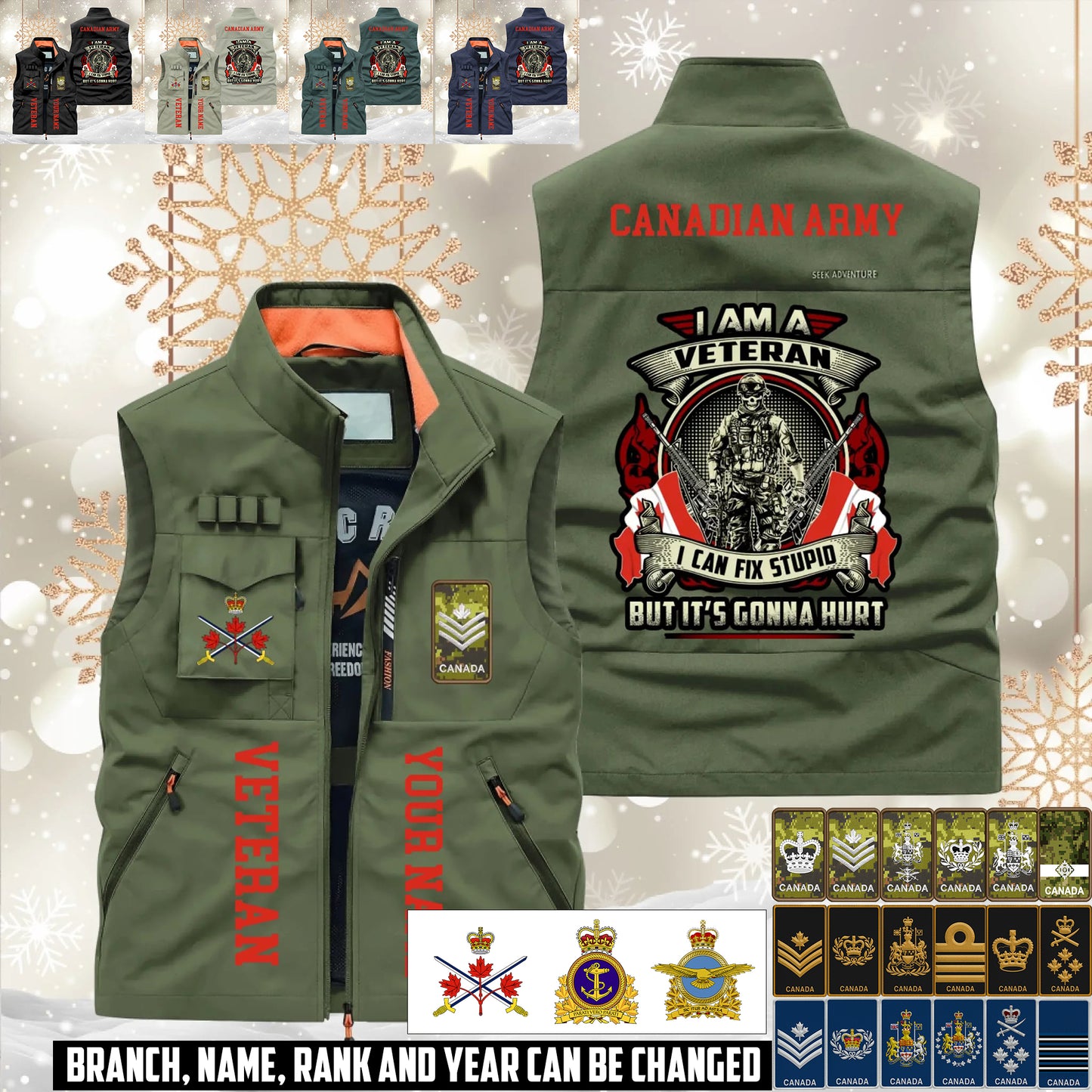 Personalized Canada Solider/ Veteran With Name & Rank Sleeveless Jacket Multicolor - 17595360