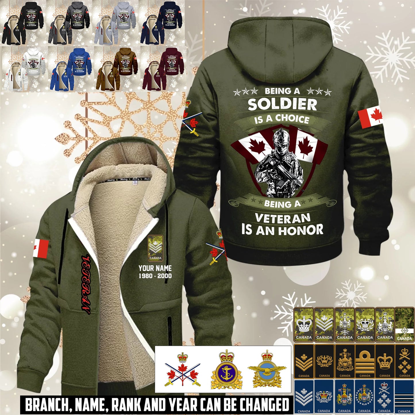 Personalized Canada Soldier/ Veteran With Name, Year And Rank Hoodie Zip Velvet Coat - 17564256