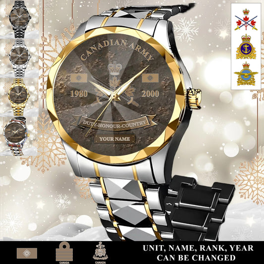 Personalized Canada Soldier/Veteran with Name, Year and Rank Diamond-Cut Bezel Watch - 17649792