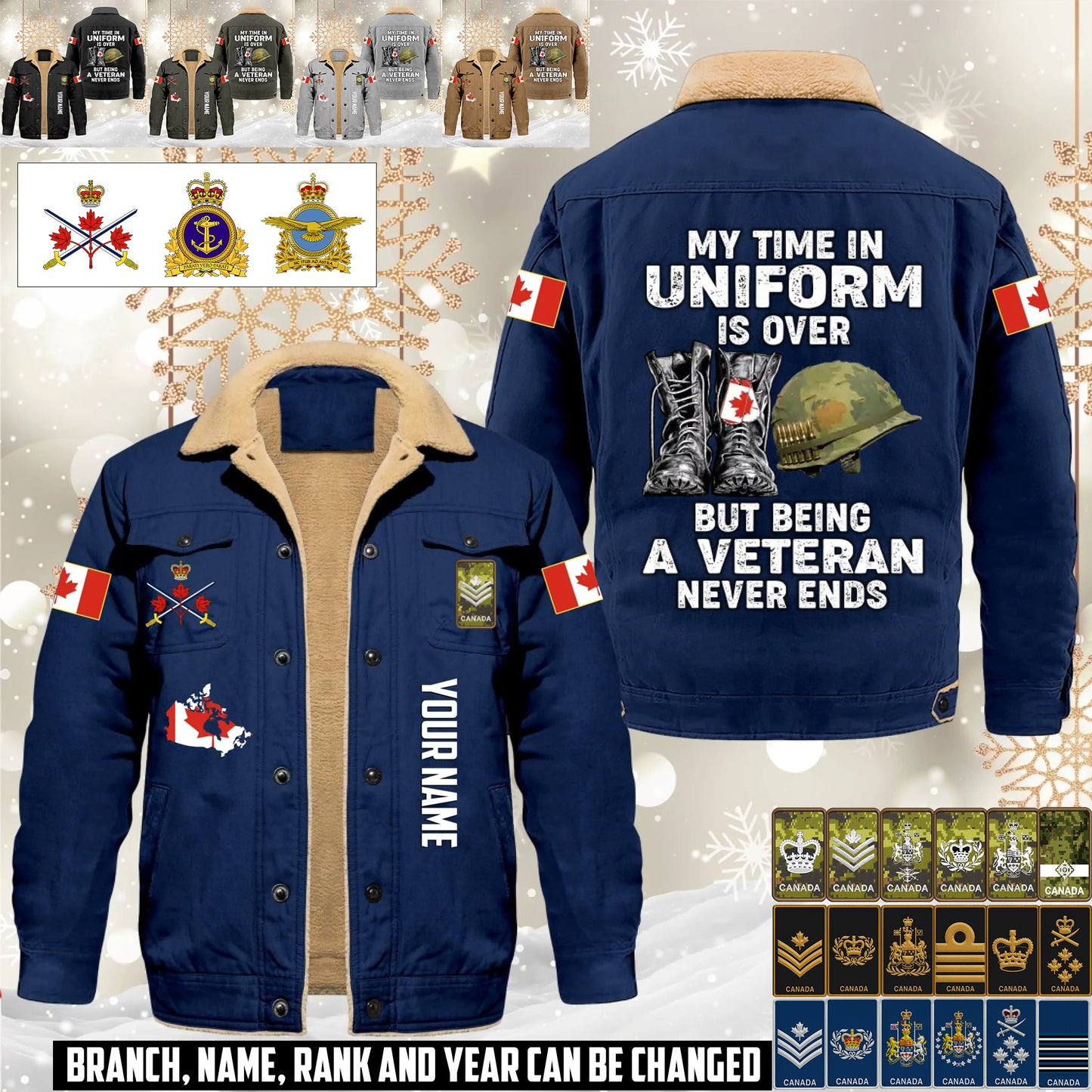 Personalized Canada Soldier/ Veteran With Name And Rank Cargo Fleece Jacket - 17645472
