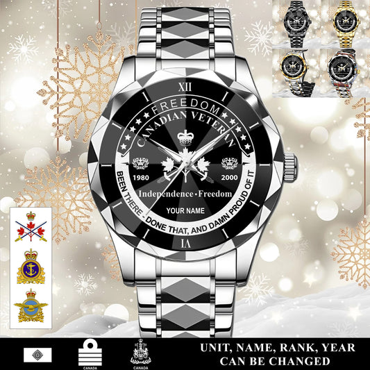 Personalized Canada Soldier/Veteran with Name, Year and Rank Diamond-Cut Bezel Watch - 17650656