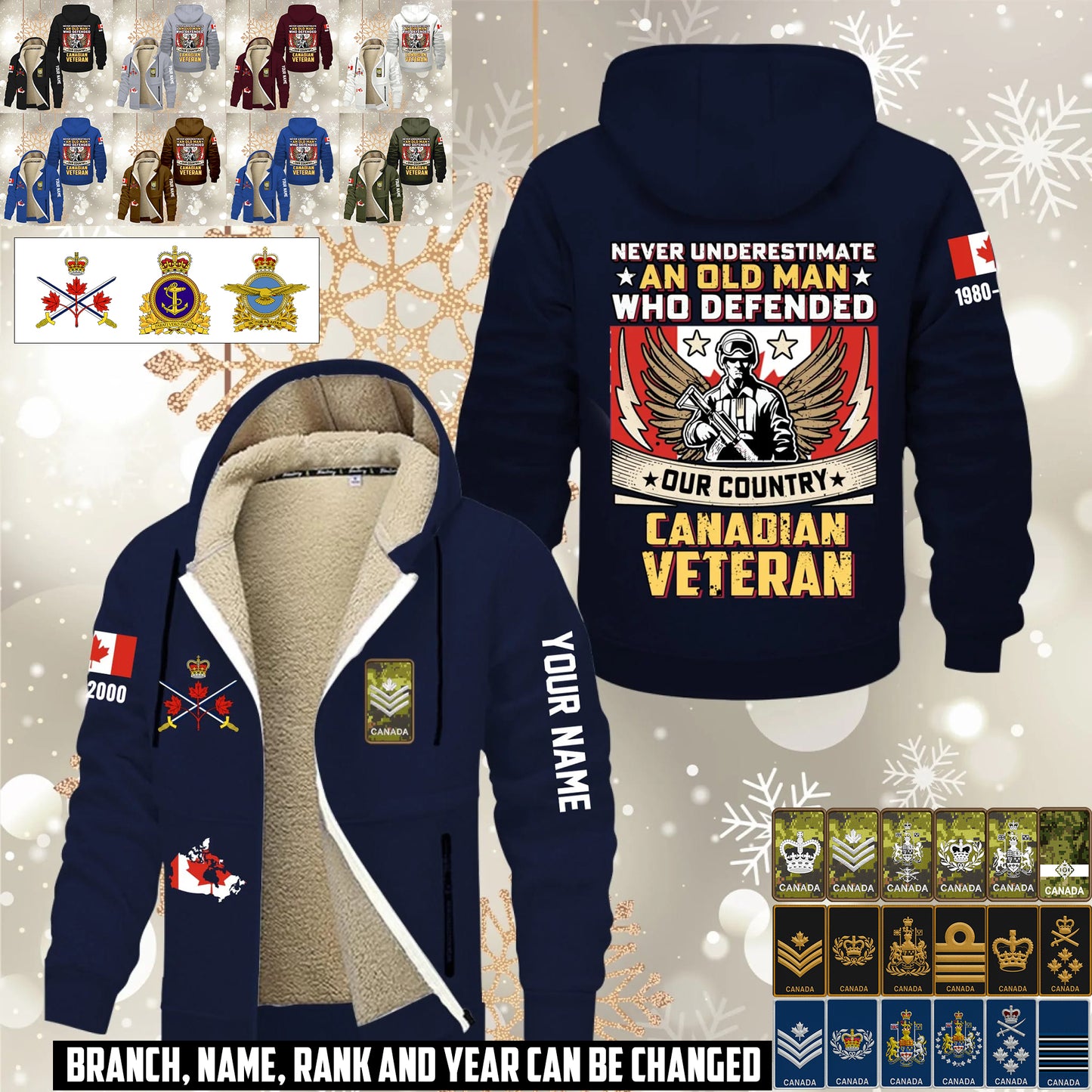 Personalized Canada Soldier/ Veteran With Name, Year And Rank Hoodie Zip Velvet Coat - 17659296