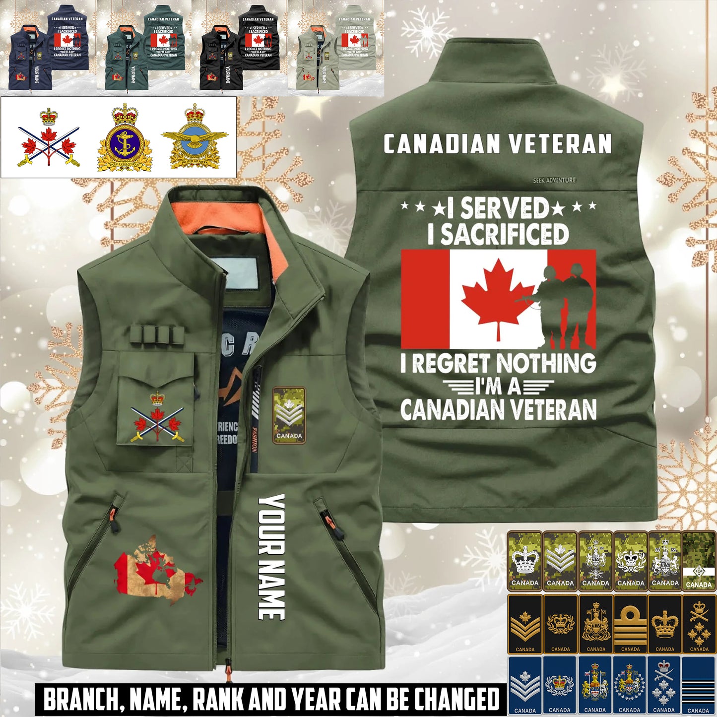 Personalized Canada Soldier/ Veteran With Name & Rank Sleeveless Jacket Multicolor - 17633376
