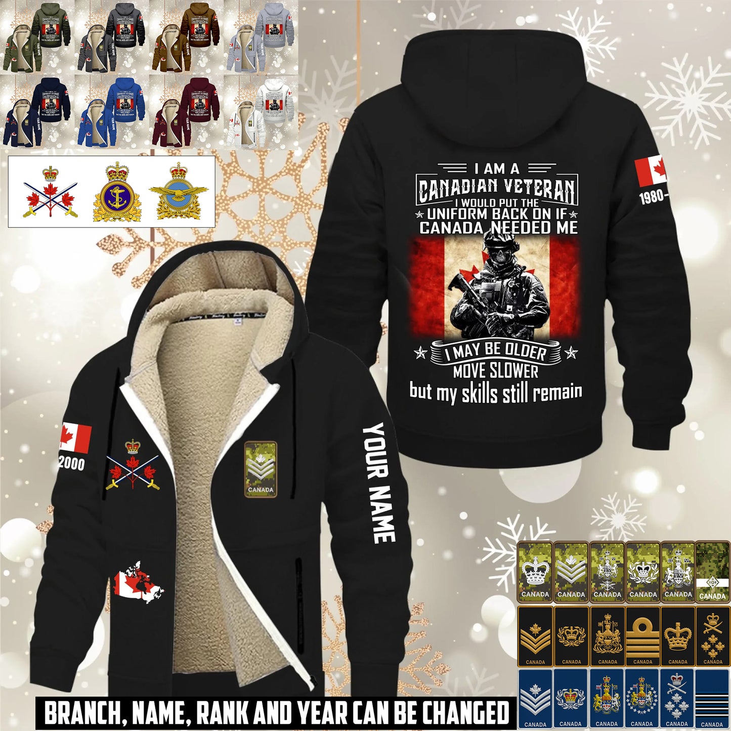 Personalized Canada Soldier/ Veteran With Name, Year And Rank Hoodie Zip Velvet Coat - 1765929600