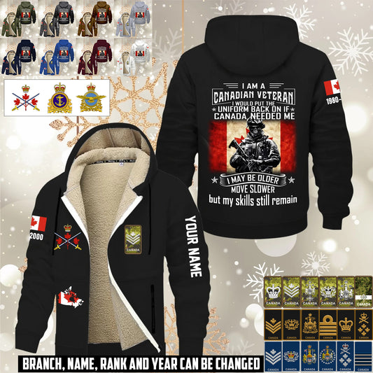 Personalized Canada Soldier/ Veteran With Name, Year And Rank Hoodie Zip Velvet Coat - 1765929600