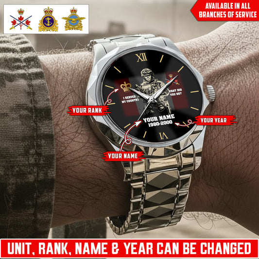 Personalized Canada Soldier/Veteran with Name, Year and Rank Diamond-Cut Bezel Watch - 17623872