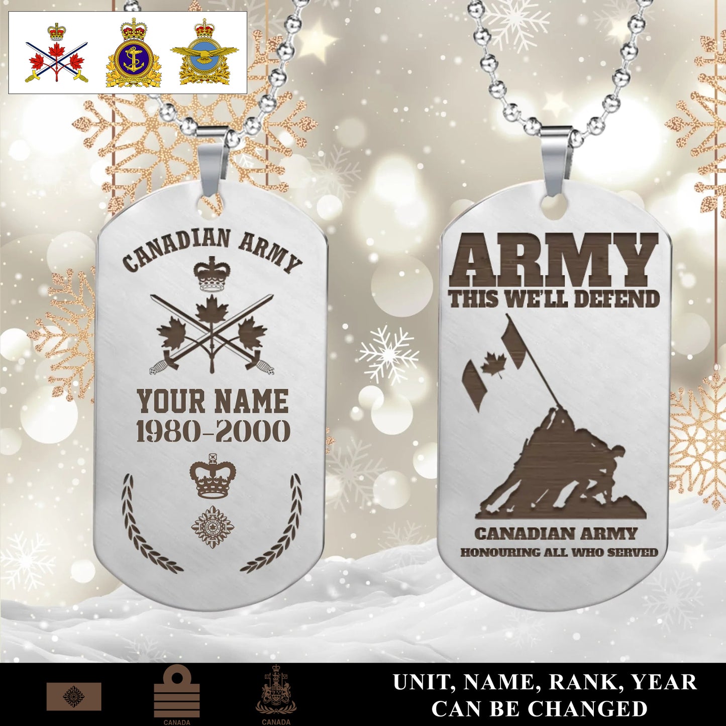 Personalized Canada Soldier/Veteran with Rank, Name & Year Dog Tag Necklace - 17657568