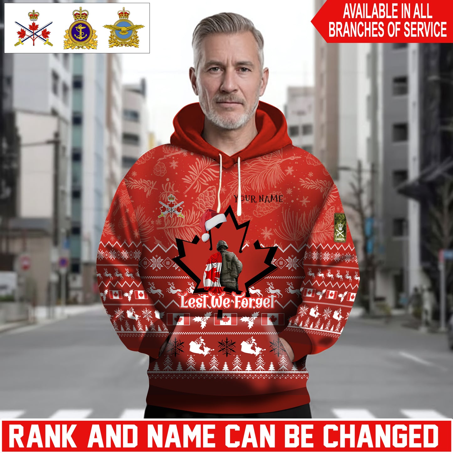 Personalized Canada Soldier/Veteran Camo with Name and Rank Hoodie Sweater All Over Printed - 17619552