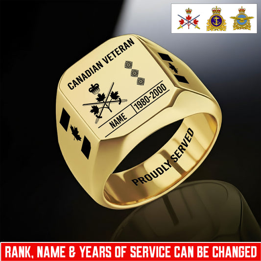 Personalized Canada Soldier/Veteran with Name, Year and Rank Engraved Men’s Ring - 17635104