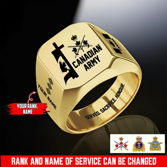Personalized Canada Soldier/Veteran with Name and Rank Engraved Men’s Ring - 17653248