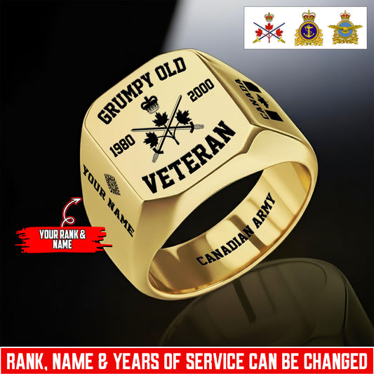 Personalized Canada Soldier/Veteran with Name, Year and Rank Engraved Men’s Ring - 17640288