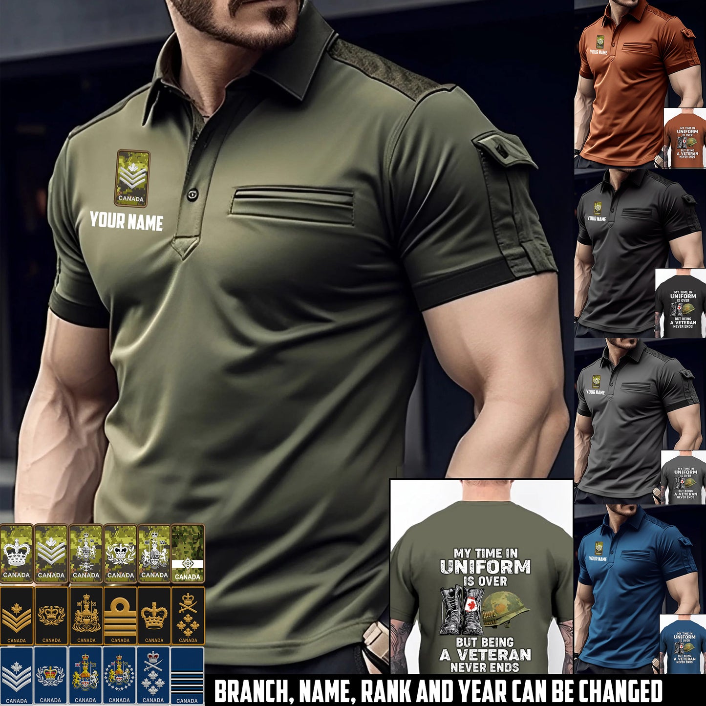 Personalized Canada Soldier/Veteran with Name and Rank Polo Shirt With Pocket - 17550432