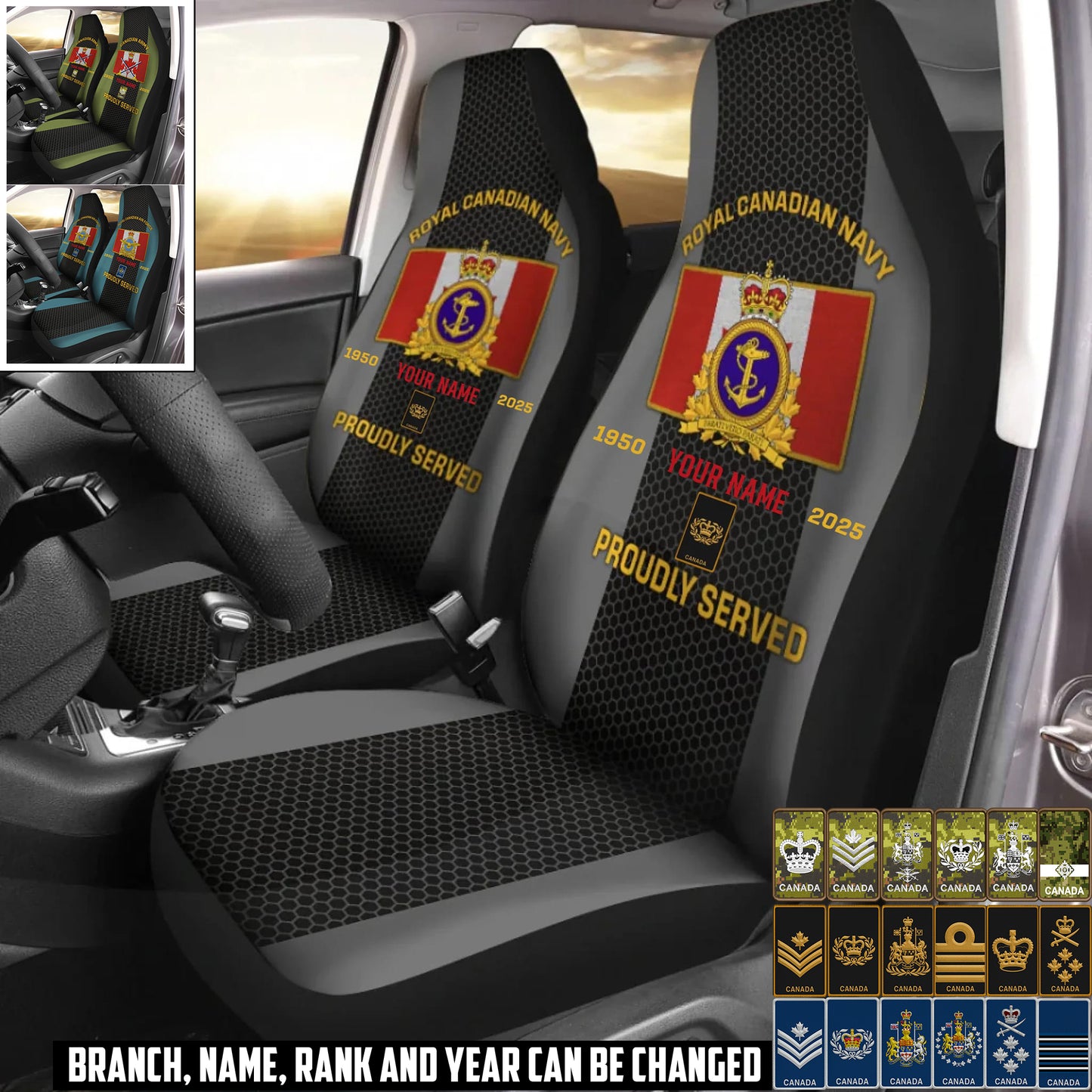 Personalized Canada Soldier/ Veteran Camo With Name, Year And Rank Car Seat Covers 3D Printed - 17427744