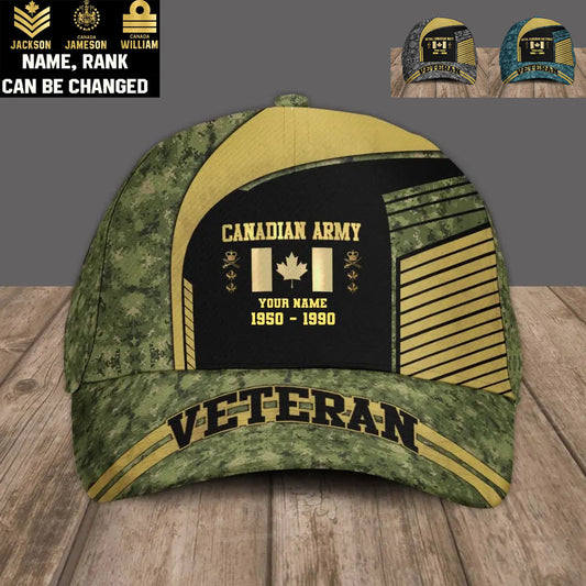 Personalized Rank, Year And Name Canadian Soldier/Veterans Camo Baseball Cap Veteran- 2103240001