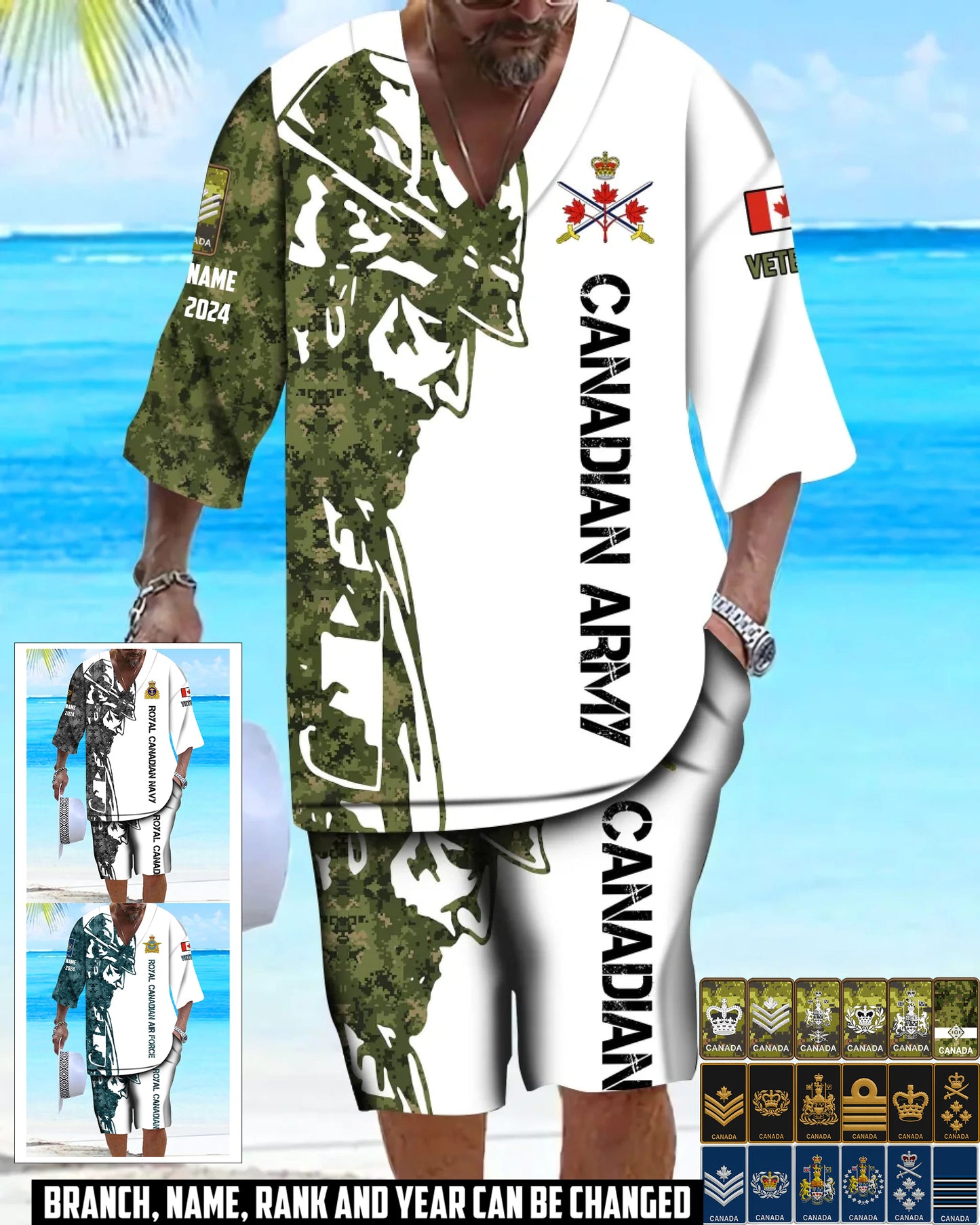 Personalized Canada Soldier/ Veteran With Name, Year And Rank Combo Top + Bottoms - 17262720