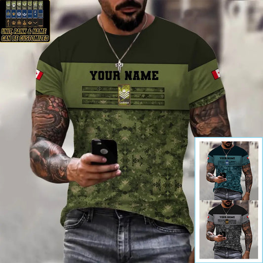 Personalized Canada Soldier/ Veteran Camo With Name And Rank T-shirt 3D Printed  - 1112230001QA