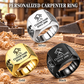 Carpenter Signature Crest personalized ring in Silver, Gold and Black with CUSTOM NAME and SINCE 2000 on a carpenter-themed background