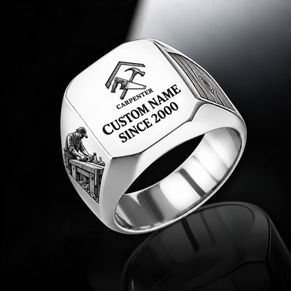 Carpenter Signature Crest ring in Silver, showing CUSTOM NAME and SINCE 2000