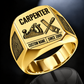 Carpenter Twin Icons ring in Gold, showing CUSTOM NAME and SINCE 2000