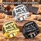 Carpenter Twin Icons personalized ring in Silver, Gold and Black with CUSTOM NAME and SINCE 2000 on a carpenter-themed background