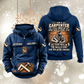 Carpenter Skills and Pride Vintage Hoodie in Dark Blue, front and back views with sample text CUSTOM NAME and SINCE 2000, carpenter portrait back graphic, square-and-hammer sleeve symbols and lower-front motif.