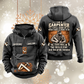 Carpenter Skills and Pride Vintage Hoodie in Dark Gray, front and back views with sample text CUSTOM NAME and SINCE 2000, carpenter portrait back graphic, square-and-hammer sleeve symbols and lower-front motif.