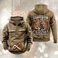 Carpenter Skills and Pride Vintage Hoodie in Kaki, front and back views with sample text CUSTOM NAME and SINCE 2000, carpenter portrait back graphic, square-and-hammer sleeve symbols and lower-front motif.