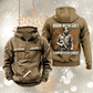 Carpenter By Choice Vintage Hoodie in Kaki, front and back views with sample text CUSTOM NAME and SINCE 2000, carpenter portrait and crossed hammer-and-square artwork.
