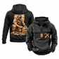 Carpenter Ready Every Day Portrait Vintage Hoodie in Black, front and back views with sample text CUSTOM NAME and SINCE 2000, crossed hammer-and-square chest emblems and a kneeling carpenter back illustration.