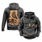 Carpenter Ready Every Day Portrait Vintage Hoodie in Dark Gray, front and back views with sample text CUSTOM NAME and SINCE 2000, crossed hammer-and-square chest emblems and a kneeling carpenter back illustration.