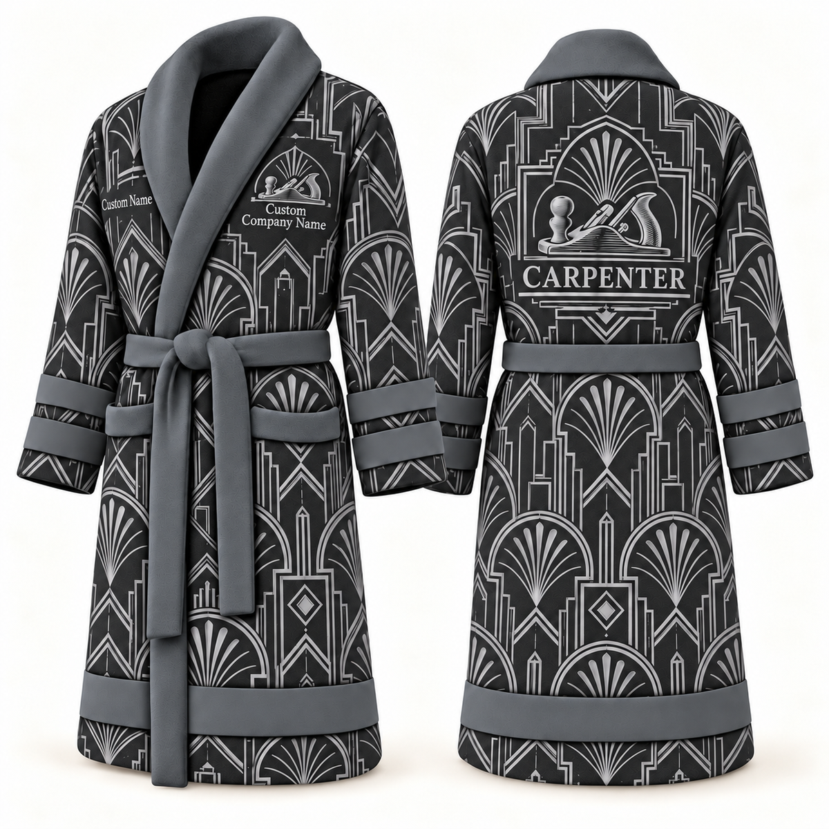 Personalized Carpenter Bathrobe - Art Deco Craft slate front and back view
