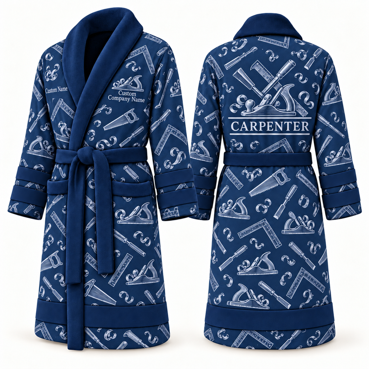Personalized Carpenter Bathrobe blue front and back