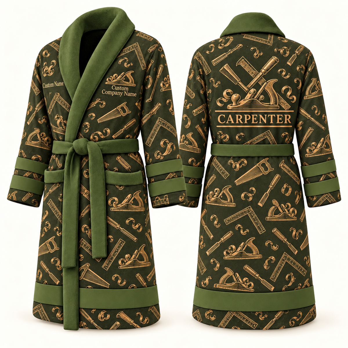 Personalized Carpenter Bathrobe olive front and back