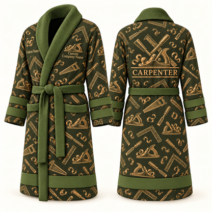 Personalized Carpenter Bathrobe olive front and back