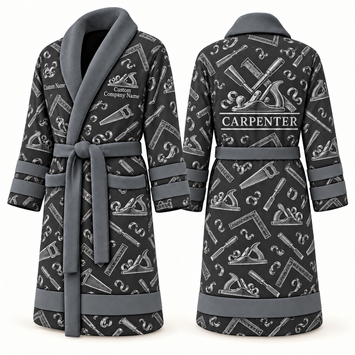 Personalized Carpenter Bathrobe slate front and back