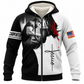 Personalized carpenter Fleece Zip Hoodie black and white Jesus portrait print, front view