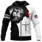 Personalized carpenter Zip Hoodie black and white Jesus portrait print, front view