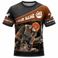 Personalized carpenter t-shirt with brown diagonal band and carpenter at work print, front view