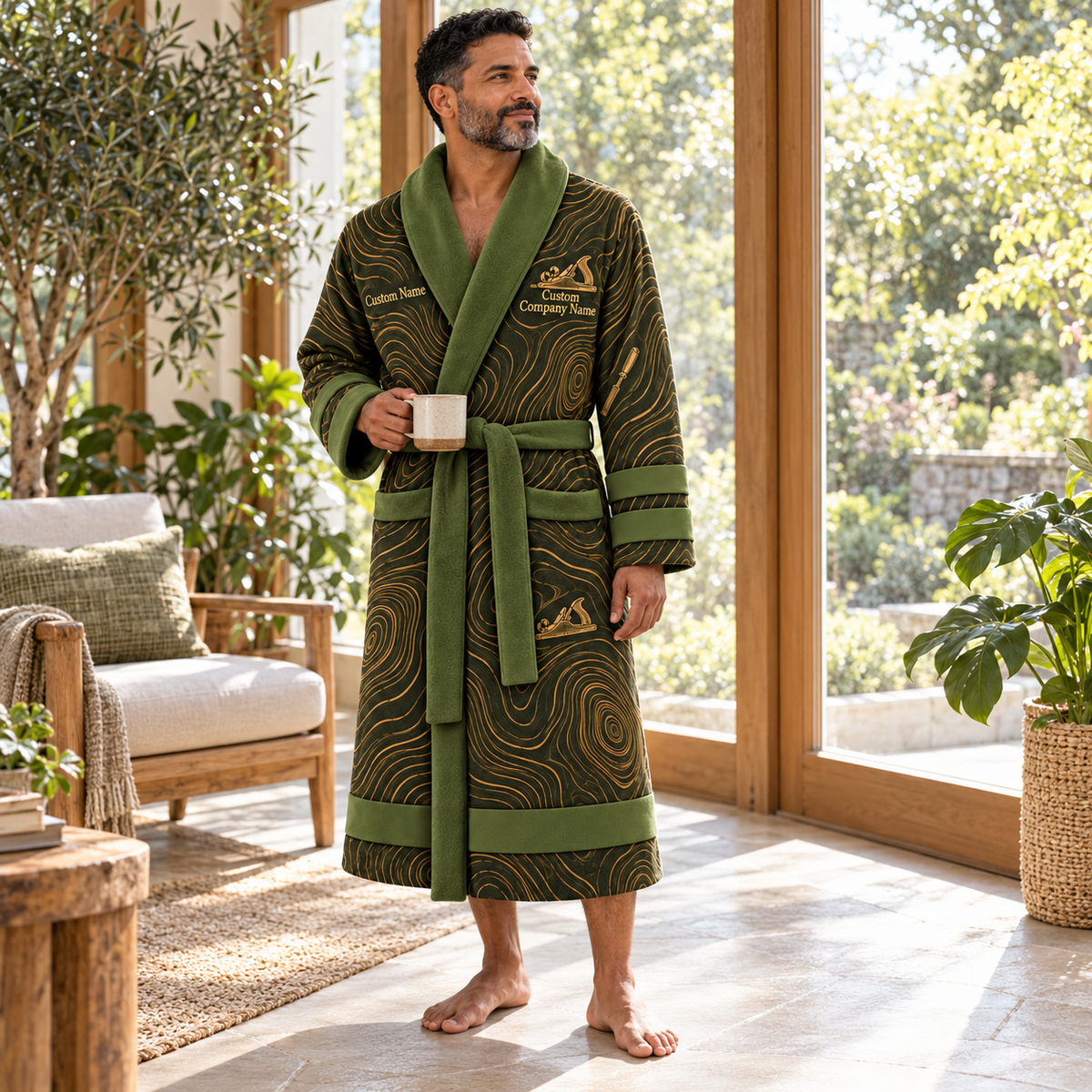 Personalized Carpenter Bathrobe - Contour Lines lifestyle view
