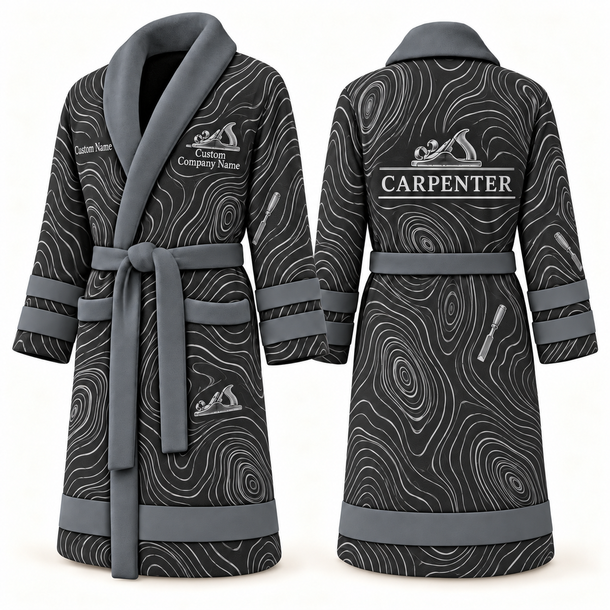 Personalized Carpenter Bathrobe - Contour Lines slate front and back view