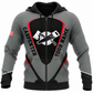 Personalized carpenter zip hoodie with grey red crossed tools design, front view
