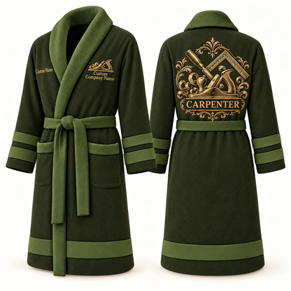 Personalized Carpenter Bathrobe - Heritage Crest olive front and back view