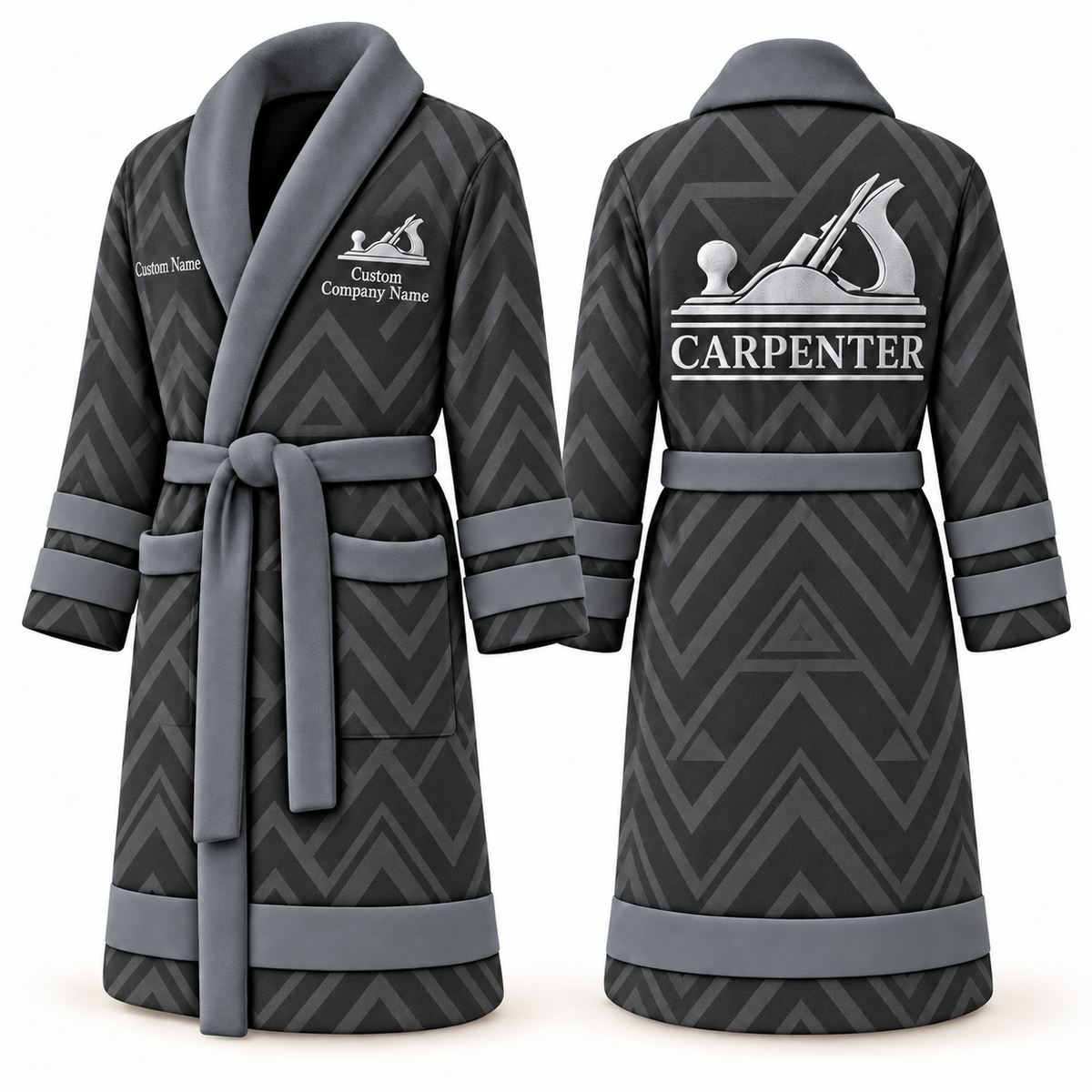 Personalized Carpenter Bathrobe - Signature Silhouette slate front and back view