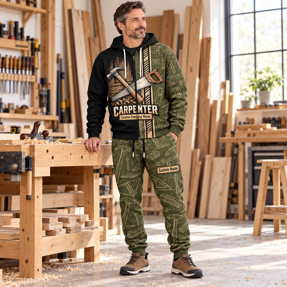 Carpenter full-zip hoodie and matching joggers - adult male lifestyle