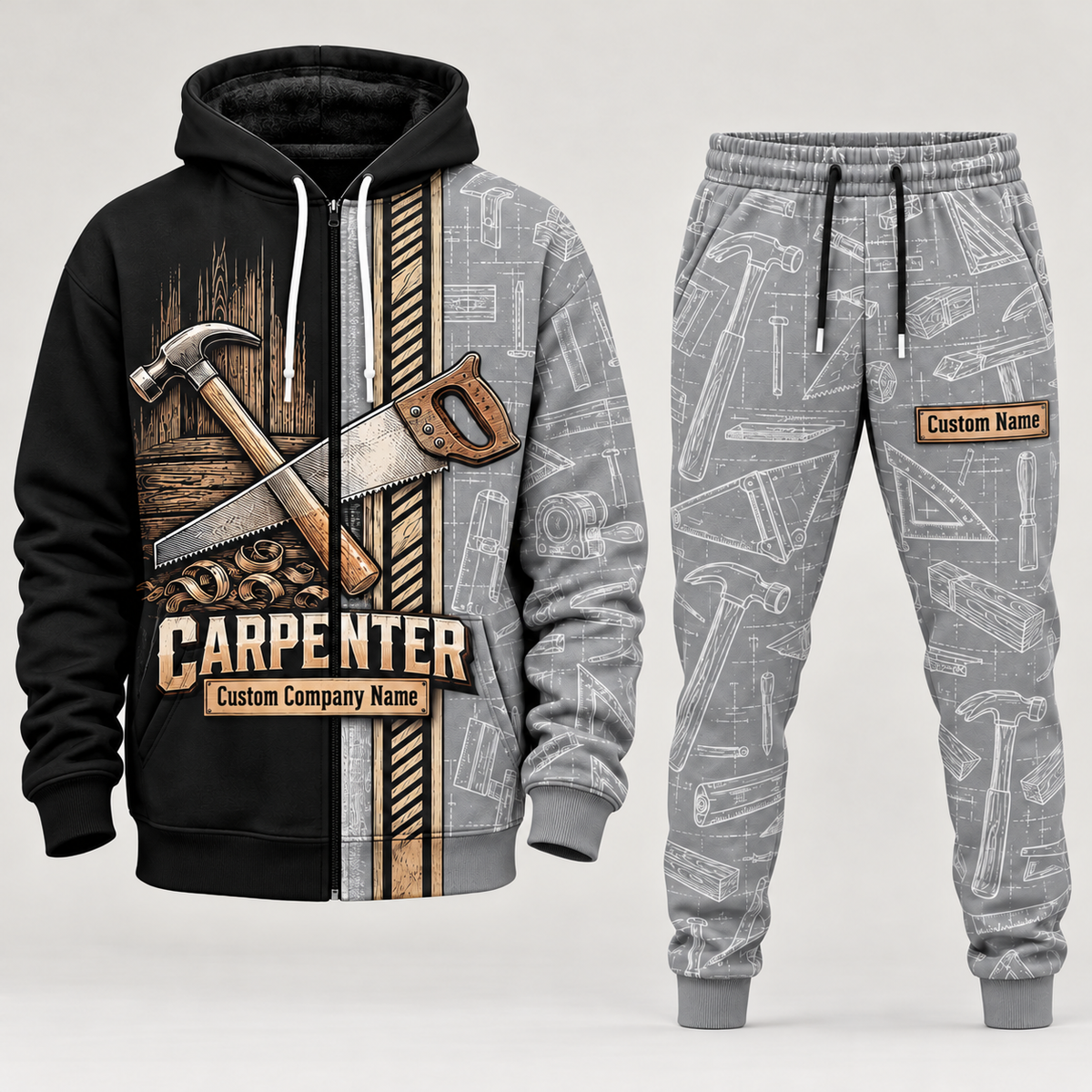 Carpenter full-zip hoodie and matching joggers - lightgray catalog view